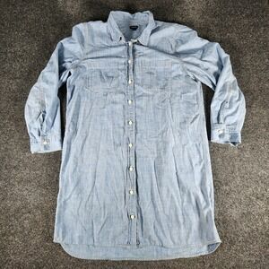 J.Crew Denim Shirt Dress‎ Women's L Blue Long Sleeve Button Up Cotton Chambray